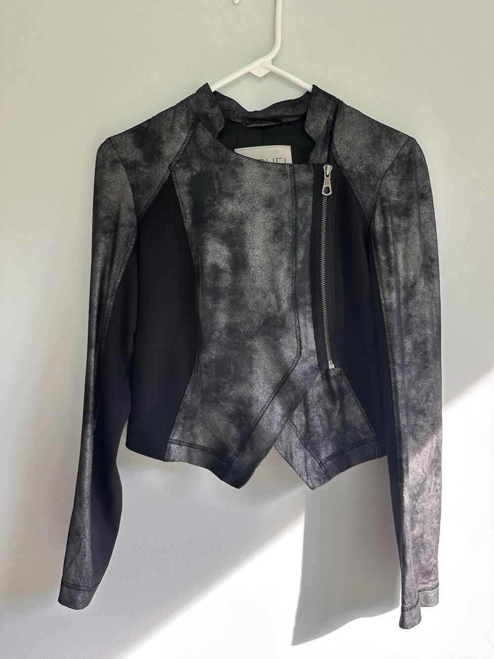 RACHEL Rachel Roy Moto Style Lightweight Jacket Metallic Faux Leather Look